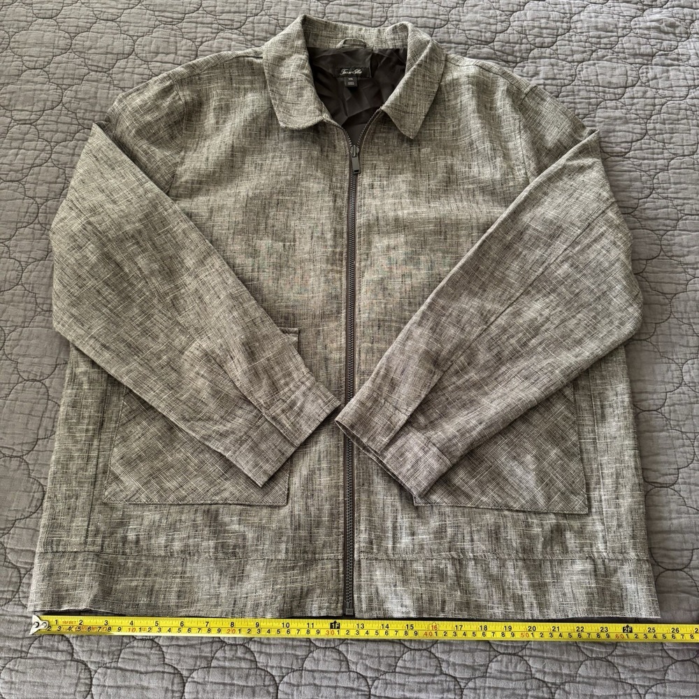 Men's Tasso Elba Brown Linen Cotton Blend Full Zip Size XXL Jacket - Picture 10 of 15
